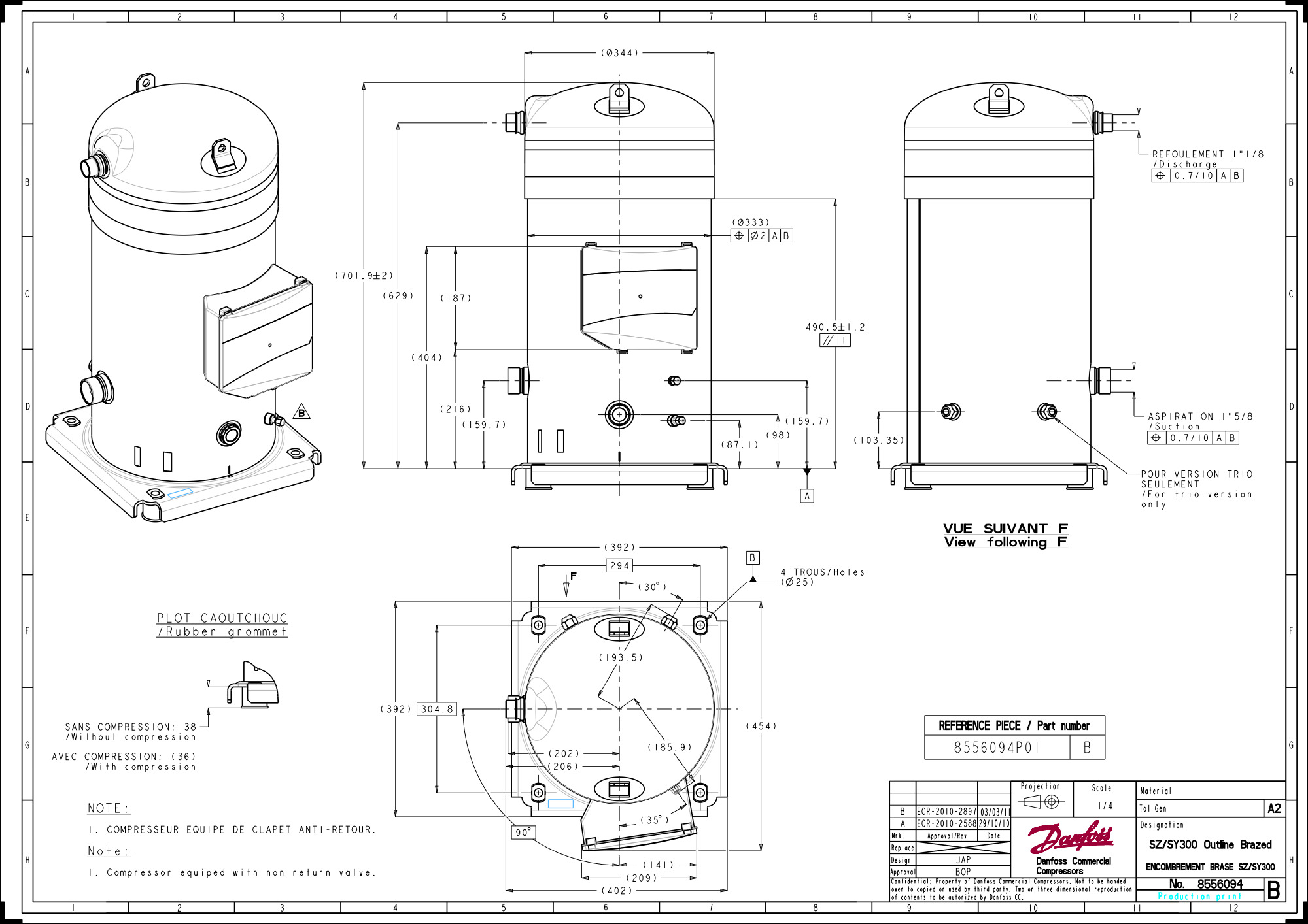 Compressor Scroll SY300A4CBI Stub Tube